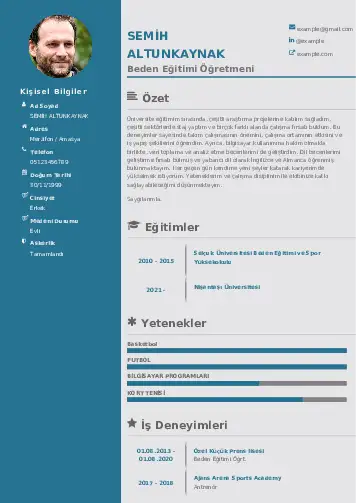 Beden Eğitimi Öğretmeni CV Örnekleri cv indir
